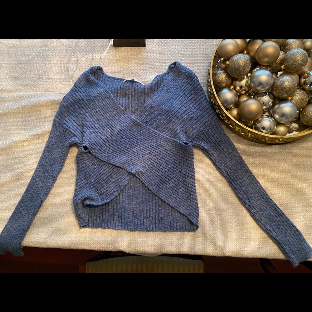 Lovers and friends blue faux wrap sweater